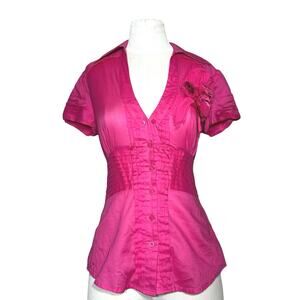 VTG Y2K Bebe Floral Pink Ruched Top /  Blouse